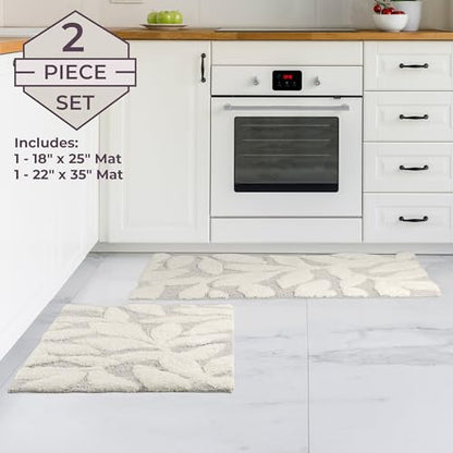 Lavish Home Bathroom Rug Set, Gray, 2-Piece-Set, 35”x22”/25”x18” - color: Grey