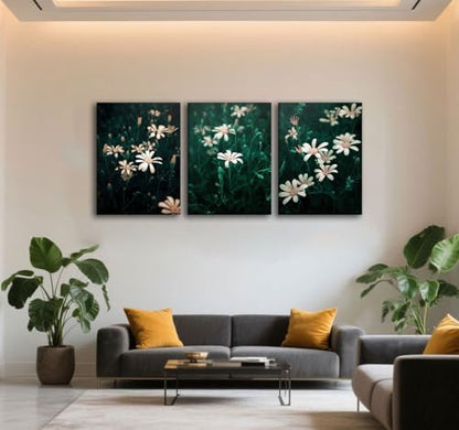 CHTEXA Dark Green Daisy Canvas Wall Art, 3 Piece Gallery Wrapped Set, 16x24 - color: Three-petaled white flowers-6, size: 16x24inch