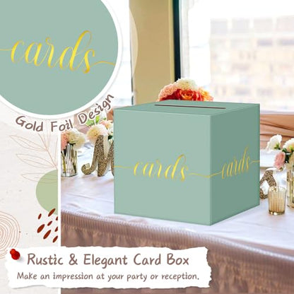Elegant Sage Green Wedding Card Box, Gold Foil Gift Card Box for Party - color: Z01 Sage Green and Gold Foil