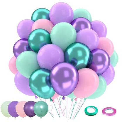 Patimate Mermaid Pink Green Purple Latex Party Balloons Set 50 pcs 12 inch - color: Mermaid
