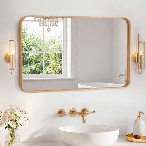 Sweetcrispy Bathroom Mirror 36x24 Inch, Vanity Mirror for Wall - color: Wood, size: 36"L x 24"W
