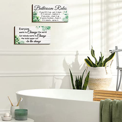 Jetec 2 Pcs Funny Bathroom Signs Wall Decor Farmhouse,Leaves Style - style: Leaves Style