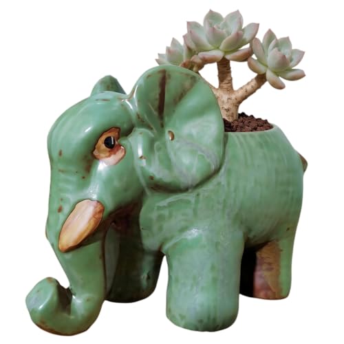 Cute Animal Elephant Shaped Ceramic Succulent Cactus Air Plant Flower Pots Planters-Plant Not Included (6.7 Inch) - size: 6.7 Inch