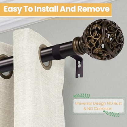 Brown Curtain Rod 66-120 Inch Heavy Duty Branch Leaf Finial - color: Brown, size: 66-120"