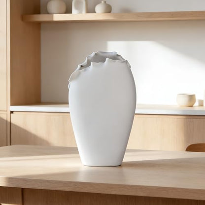Abstract Irregular Ceramic Vase, White - size: 21" x 10" x 35"
