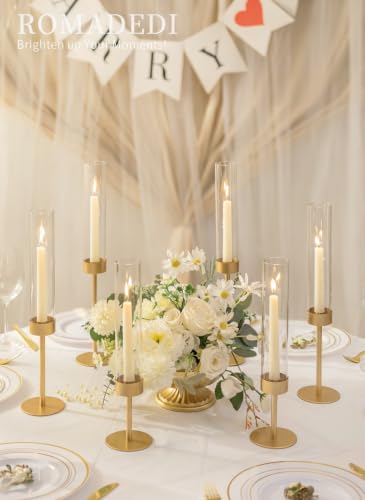 Romadedi Glass Hurricane Candle Holders for Candlestick, Gold, Set of 18 - size: 18 PCS