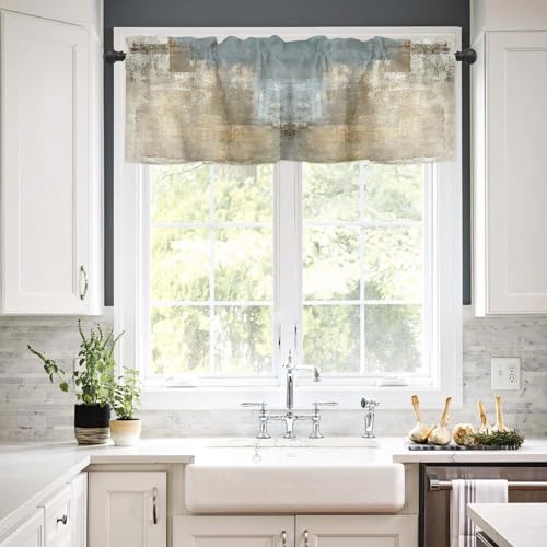Retro Beige Window Valances, Abstract Art Valances for Windows Treatment Decorations, Farmhouse Rod Pocket Privacy Decorative Curtain Valance for Bathroom Bedroom Living Room, 54 X 18 in, 1 Panel - color: Beige, size: 54"W x 18"L (Pack of 1)