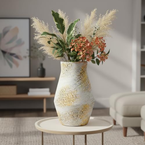 Rustic Farmhouse Ceramic Vase, 11 Inch Tall - color: Rustic White, size: 11 inch