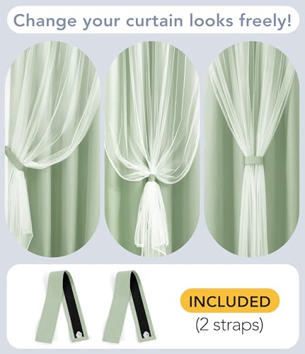 100% Blackout Curtains with Sheer Overlay, Sage, 52 x 84 inch, 2 Panels - color: Sage Green, size: 52"W x 84"L (Pack of 2)