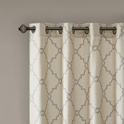 Madison Park Fretwork Print Window Curtain 1 Panel, 50x63 Beige/Grey - color: Beige/Grey, size: 50"W x 63"L (Pack of 1)