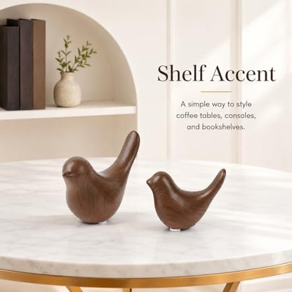 Ceramic Bird Figurines, Dark Wood Grain, 2 Pcs - color: Dark Wood Grain