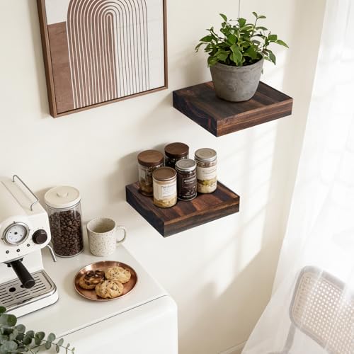 6.8x6.8x1.7in Square Solid Wood Floating Shelves Set of 2 Walnut - color: Walnut, size: 6.8x6.8x1.7-2pack
