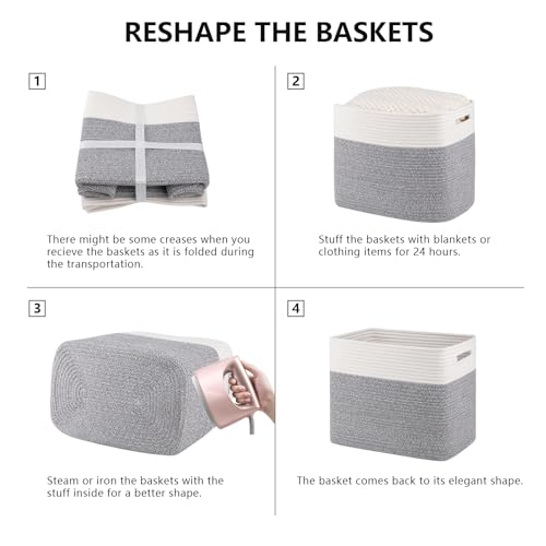 OIAHOMY 2 PACK Tall Storage baskets 42L Blanket Basket Living Room Grey - color: Grey, size: 16.5" x 13" x 12"