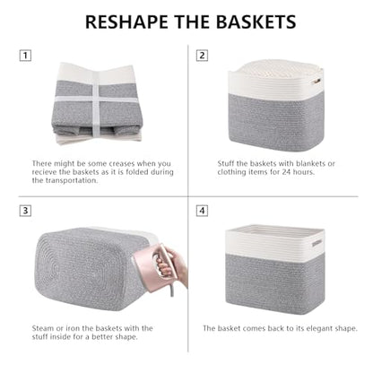 OIAHOMY 2 PACK Tall Storage baskets 42L Blanket Basket Living Room Grey - color: Grey, size: 16.5" x 13" x 12"