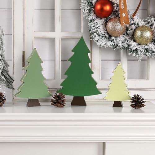 Christmas Decorations-3PCS Wooden Christmas Tree Sign-Rustic Christmas Tree for Tabletop Tiered Tray Shelf Mantel Fireplace Decor