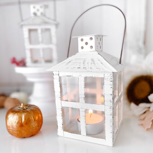 Kate Aspen Set of 6 White Vintage Distressed Rustic Candle Holder Decorative Lantern (6 Inch), Wedding Decoration, Centerpiece, Farmhouse Decor, Shelf Decor - size: 6 inch White Decorative Lantern, style: 6 Lanterns