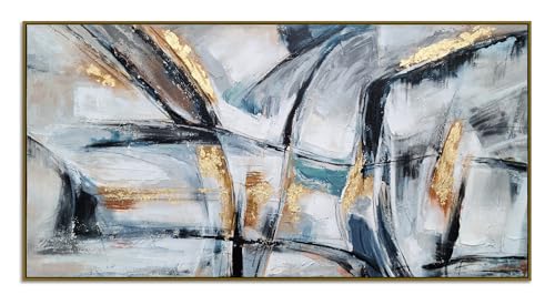 Yihui Arts Hand Painted Framed Abstract Canvas Wall Painting with Gold Foil - color: Framed Abstract Pictured, size: 32"L x 16"W