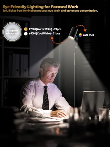GLOWRIUM 17W LED Reading Floor Lamp with Remote, 67" Dimmable Standing Lamp - style: 2-in-1 Lamp (H2)
