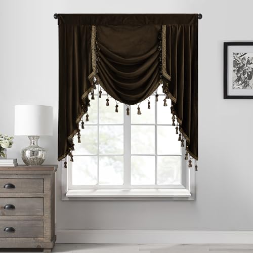 StangH Brown Velvet Valance Curtain for Bedroom W39 inches, 1 Panel - color: Brown, size: 39"W x 40"L (Pack of 1)
