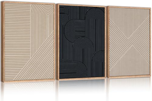 LHIUEM Large Abstract Textured Line Framed Canvas Wall Art,Boho Beige Black Wall Decor,Modern Neutral Minimalist Art Painting Painting for Living Room,Bedroom,Dining Room,Office -24"x36"x3 - color: Minimalist Line Wall Art, size: 24''x36''x3