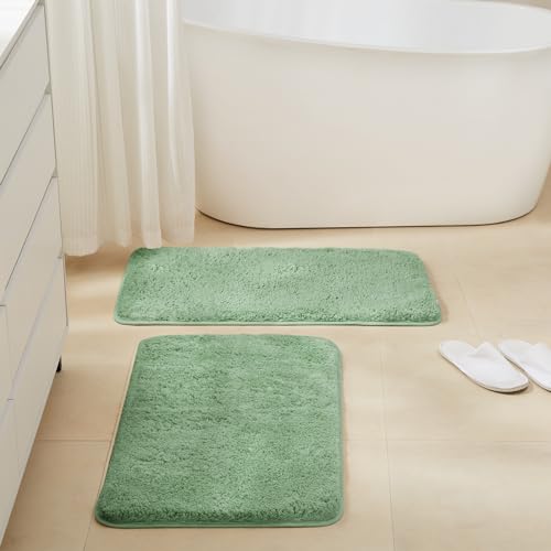 TECHMILLY Non-Slip Bathroom Rugs Sets 2 Piece, Fluffy Soft Luxury Microfiber Shower Mat, Absorbent, Washable & Quick Dry for Bath Floor, 32''x20'', Green - color: Sage, size: 20" x 32" (2 Piece)