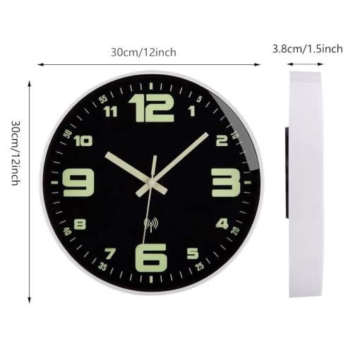 Wall Clock Glow in The Dark Battery Operated Silent 12 in - color: White