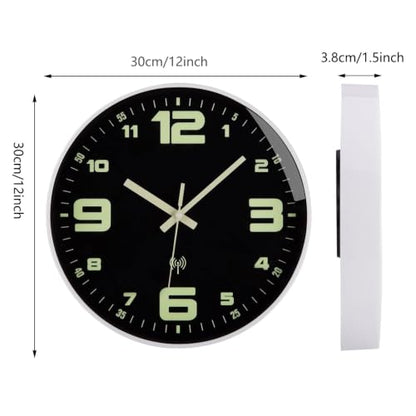 Wall Clock Glow in The Dark Battery Operated Silent 12 in - color: White