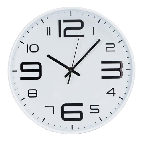 Wall Clock Modern Non-Ticking Battery Operated Wall Clocks Silent Quartz Movement Round Decor Clock Trendy and Practical Simple Style Best Gift for Office/Living Room/Bedroom (White, 12 inch) - color: White