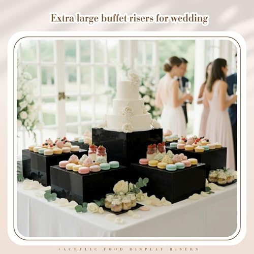 Leinuosen 7 Pcs Extra Large Acrylic Buffet Risers, 8-14" Square, Black - color: Black, size: 8" to 14", style: Square