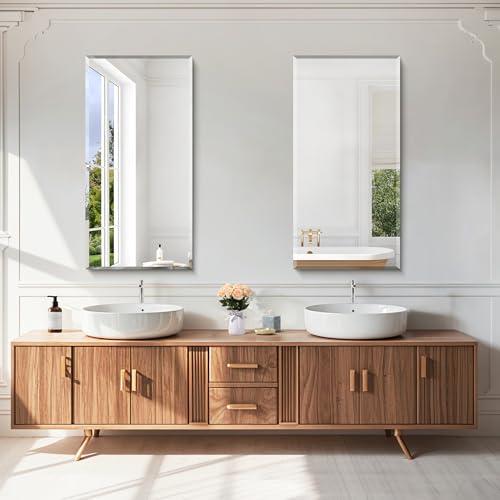 KOCUUY Beveled Mirror, 20x40 Inch Frameless Bathroom Mirror for Over Sink, Upgraded Shatterproof Beveled Unframed Design Mirror for Bathroom, Bedroom, Hang Horizontal/Vertical - color: Beveled, size: 20"L x 40"W