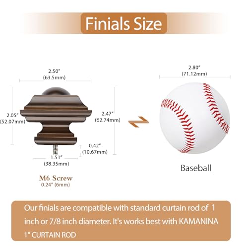 KAMANINA Square Finials for Curtain Rods 1 and 7/8 Inch, Set of 2, Bornze - color: Antique Bronze