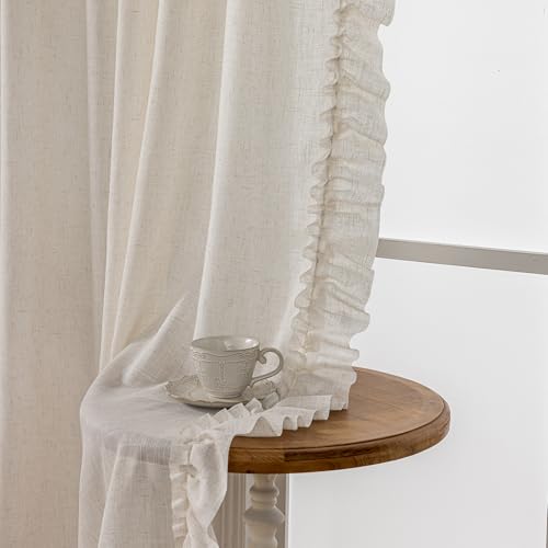 TERLYTEX Natural Linen Curtains with Ruffled Edges 47 x 90 Inch, 2 Panels - color: Natural Linen, size: 47"W x 90"L (Pack of 2)