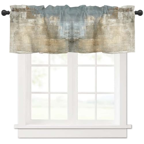 Retro Beige Window Valances, Abstract Art Valances for Windows Treatment Decorations, Farmhouse Rod Pocket Privacy Decorative Curtain Valance for Bathroom Bedroom Living Room, 54 X 18 in, 1 Panel - color: Beige, size: 54"W x 18"L (Pack of 1)