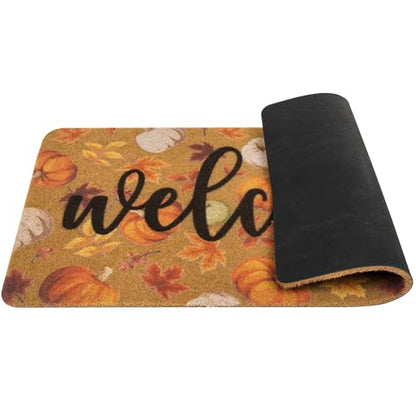 IZUS Fall Hello-Pumpkin Welcome-Doormats Outdoor-Entrance Autumn Harvest-Festival Non-Slip Frontdoor Mat 17x29inch - color: Harvest Pumpkin