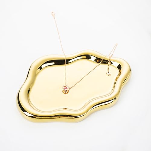 Jewelry Dish Trinket Tray for Women, Ring Dish Holder, Unique Cloud Shape Ceramic Plate Cute Things Vanity Aesthetic Room Decor Mother's Day Birthday (Gold) - color: Gold