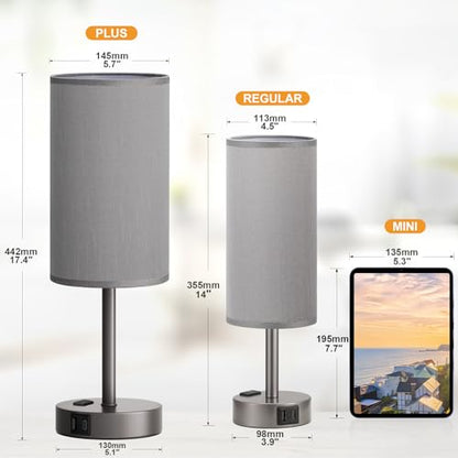 Fenmzee 17.4" Grey Lamp for Bedroom - Dimmable Touch, USB A+C, AC Outlet - color: Grey - Grey, size: 17.4"