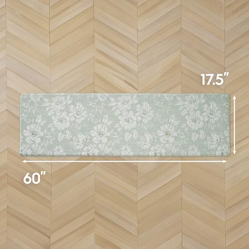Laura Ashley - Anti-Fatigue Kitchen Mat, Iris Floral Design, Stain, Water & Fade Resistant, Cooking & Standing Relief, Non-Slip Backing, Measures 17.5" x 60", Sage Green Iris - color: Sage Green, size: 60"L x 17.5"W x 0.47"Th