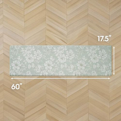 Laura Ashley - Anti-Fatigue Kitchen Mat, Iris Floral Design, Stain, Water & Fade Resistant, Cooking & Standing Relief, Non-Slip Backing, Measures 17.5" x 60", Sage Green Iris - color: Sage Green, size: 60"L x 17.5"W x 0.47"Th