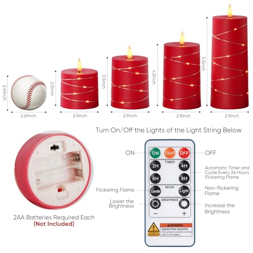 Raycare Red Battery Operated Flameless LED Pillar Candle with Remote Timer - color: 5pcs-Red