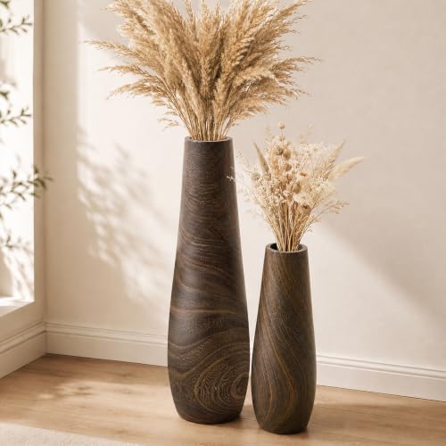 Tall Wood Floor Vases Set of 2, Floor Vase Home Decor, 22.6/13.8in Dark - color: Dark