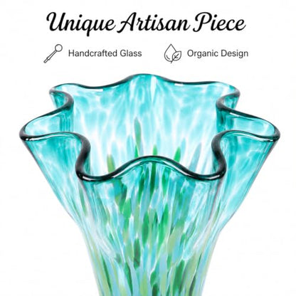 LCCCK 9.0" H Teal Green Glass Vases for Flower,Unique Hand Blown Glass Vase - color: Teal Green