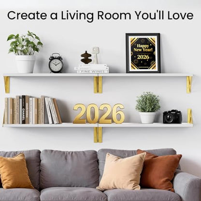 BAYKA 22.4 in Long Wall Mounted Floating Shelves (White and Gold, Set of 4) - color: B. White Board & Gold Brackets, size: 22.4 inches Uniform
