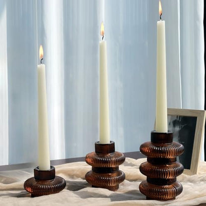 VOHO 6pcs Brown Candlestick Holders, Fall Amber Candle Sticks Holder Decor - color: Brown