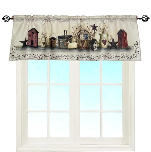Rustic Country Hearts and Stars Rod Pocket Valance 58 x 18 Inches - color: Country Star, size: 58"W x 18"L (Pack of 1)