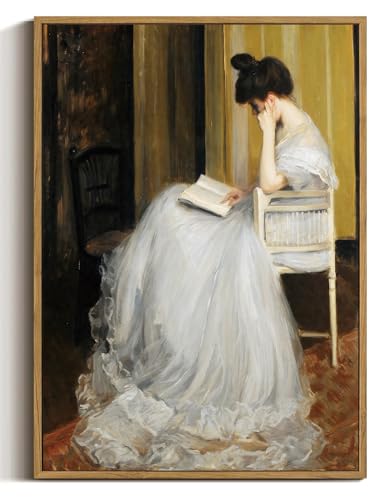 Victorian Lady Reading Canvas Wall Art 8x10 inch - color: White dress, size: 8"x10" Natural