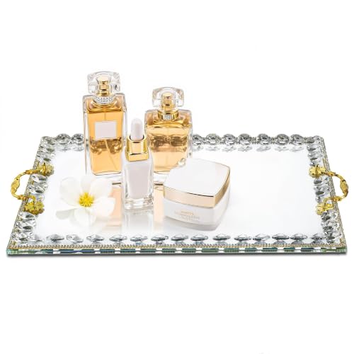 Large Crystal Tray Modern Glass Mirror Jewelry Trinket Trays with Diamond - color: Clear,rectangular2