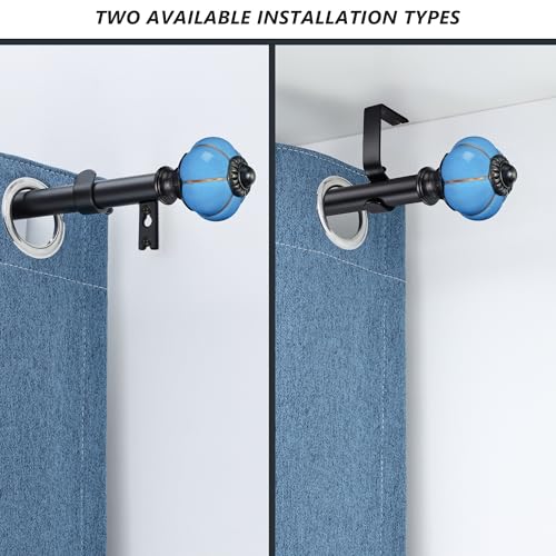 Ceramic Curtain Rods for Windows 48 to 84 Inch 1 Inch Adjustable - color: Black Blue, size: 48"-84"