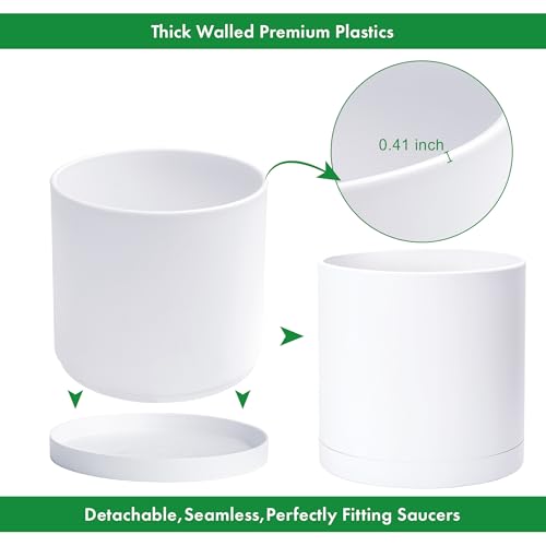 D'vine Dev Plastic Planter Pot with Saucer, 16 in, White, 74-X-A-5 - color: Matte White, size: 16 Inch