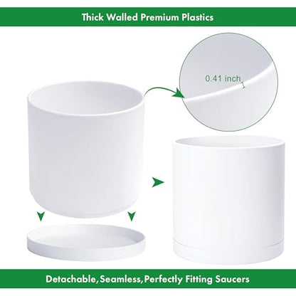 D'vine Dev Plastic Planter Pot with Saucer, 16 in, White, 74-X-A-5 - color: Matte White, size: 16"