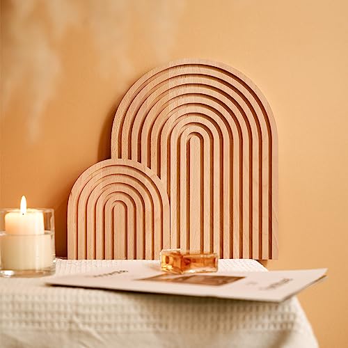 Wood Rainbow Arch - Modern Boho Room Decor for Wall Shelf, Fireplace Mantel, Counter, Table - Aesthetic Home Decoration for Living Room, Kitchen, Bedroom, Office, Nursery, Set of 2